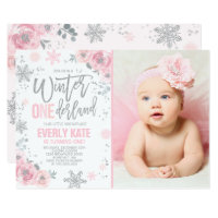 Winter ONEderland Birthday Invitation Pink Silver