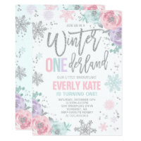 Winter ONEderland Birthday Invitation Pink Silver