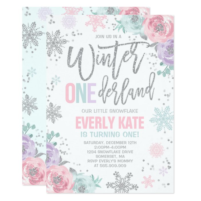 Winter ONEderland Birthday Invitation Pink Silver