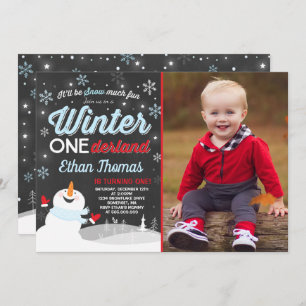 Winter ONEderland Birthday Invitation Snowman Blue