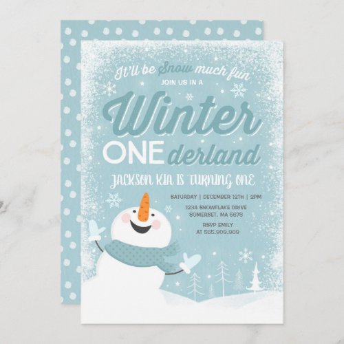 Winter ONEderland Birthday Invitation Snowman Blue