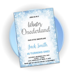 Winter Onederland Birthday Invitations Blue Cloud