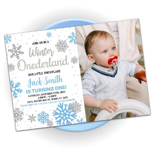 Winter Onederland Birthday Invitations Blue Photo