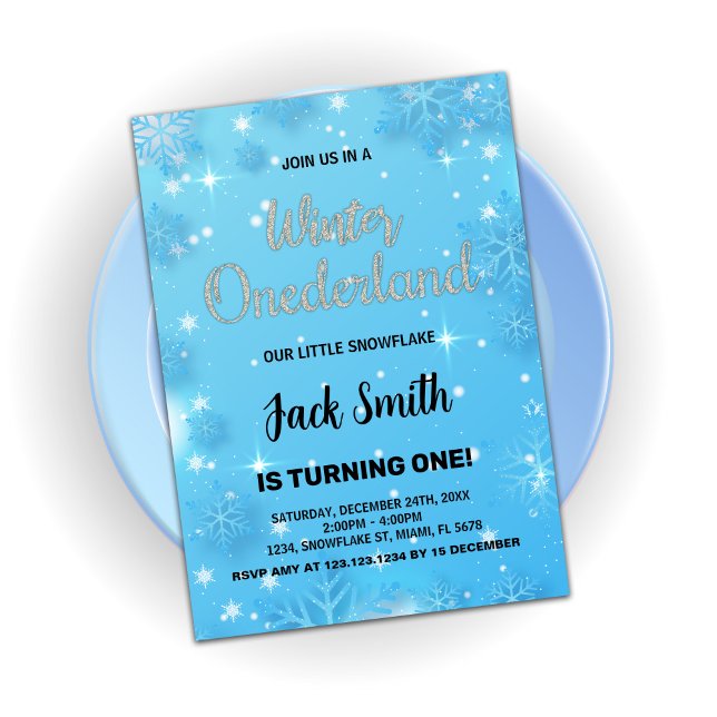 Winter Onederland Birthday Invitations Blue Silver (Winter Onederland Birthday Invitations Blue Silver)