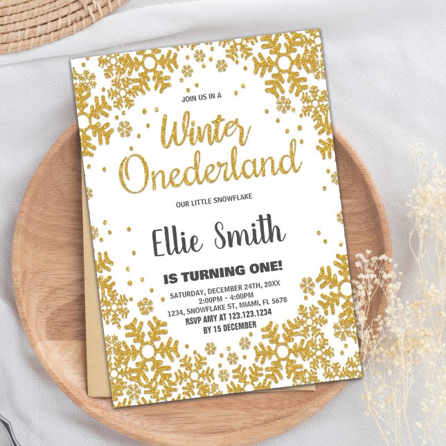Winter ONEderland Birthday Invitations Golden (Winter ONEderland Birthday Invitations Golden)