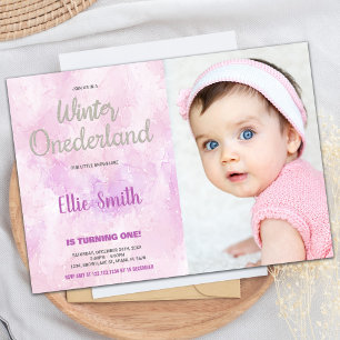 Winter ONEderland Birthday Invitations Pink Photo