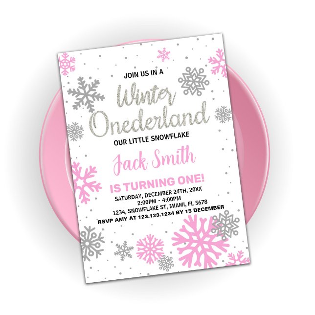 Winter Onederland Birthday Invitations Pink White (Winter Onederland Birthday Invitations Pink White)