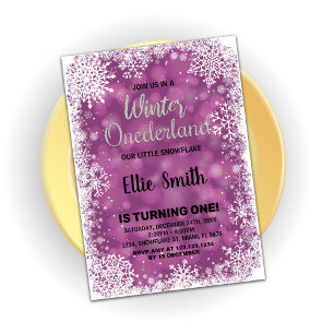 Winter Onederland Birthday Invitations Purple