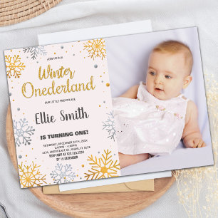 Winter ONEderland Birthday Invitations Snow Photo