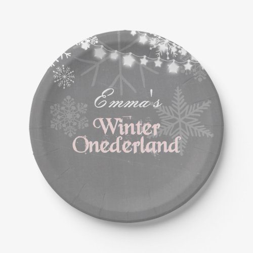 Winter onederland Birthday Paper Plates Snowflakes