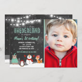 Winter ONEderland birthday party invitation Mint (Front/Back)