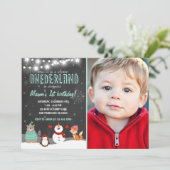 Winter ONEderland birthday party invitation Mint (Standing Front)