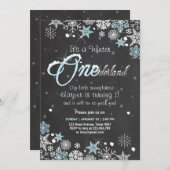 Winter Onederland birthday party invite Blue white (Front/Back)
