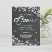 Winter Onederland birthday party invite Blue white (Standing Front)