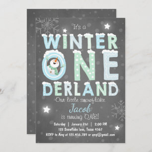 Winter Onederland birthday party invite Boy Blue