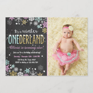 Winter Onederland birthday party invite Girl