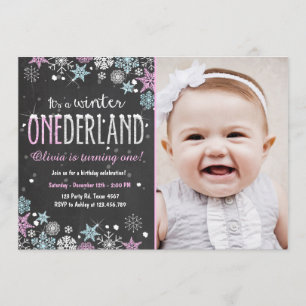 Winter Onederland birthday party invite Girl