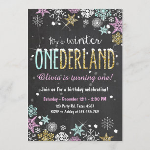 Winter Onederland birthday party invite Girl