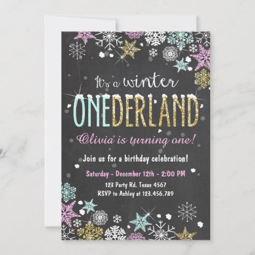 Winter Onederland birthday party invite Girl