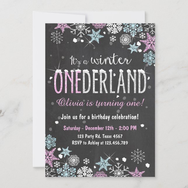 Winter Onederland birthday party invite Girl (Front)