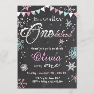 Winter Onederland birthday party invite Girl