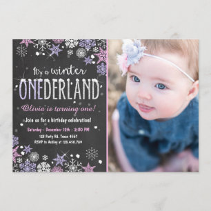 Winter Onederland birthday party invite Girl Pink