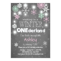 Winter Onederland birthday party invite Mint pink