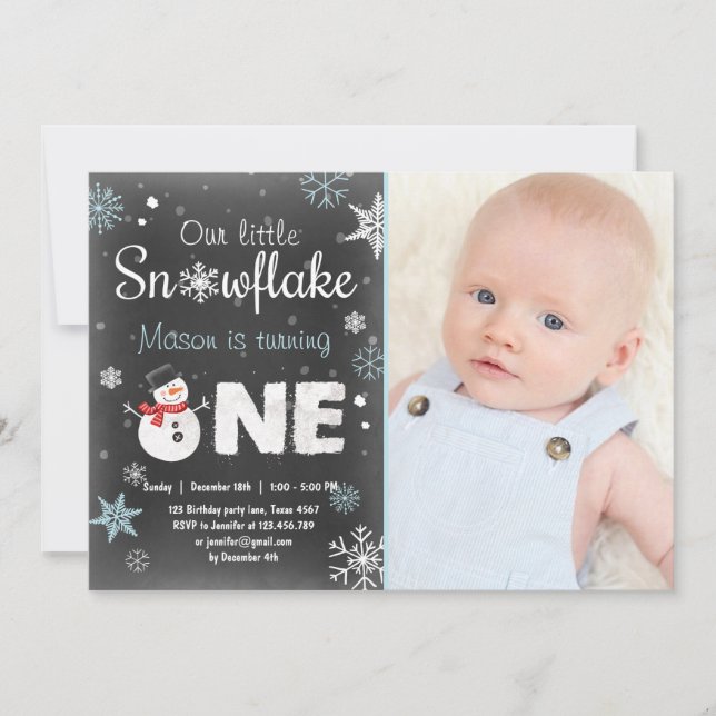 Winter Onederland birthday party snowman Blue mint Invitation (Front)