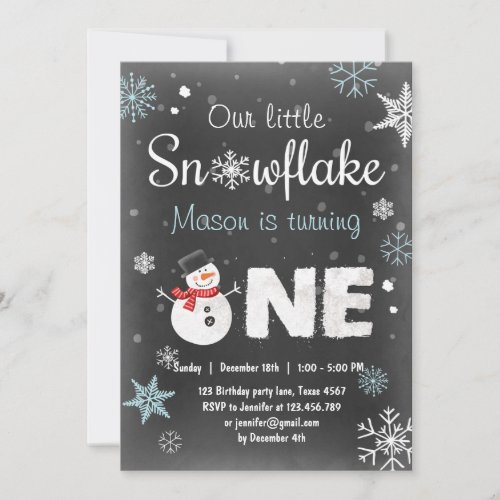 Winter Onederland birthday party snowman Blue mint Invitation