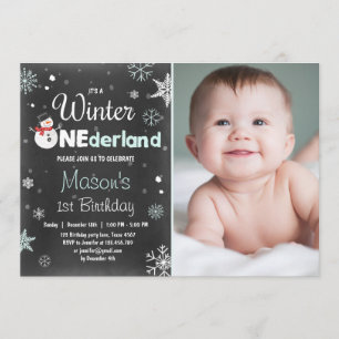 Winter Onederland birthday party snowman Mint Blue Invitation