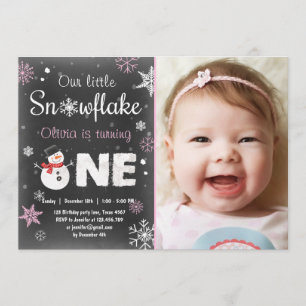 Winter Onederland birthday party snowman Pink Invitation