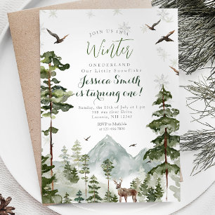 Winter onederland birthday party Woodland Forest Invitation