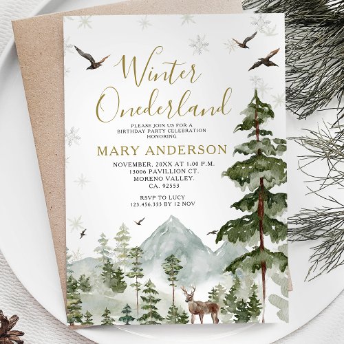 Winter onederland birthday party Woodland Forest  Invitation