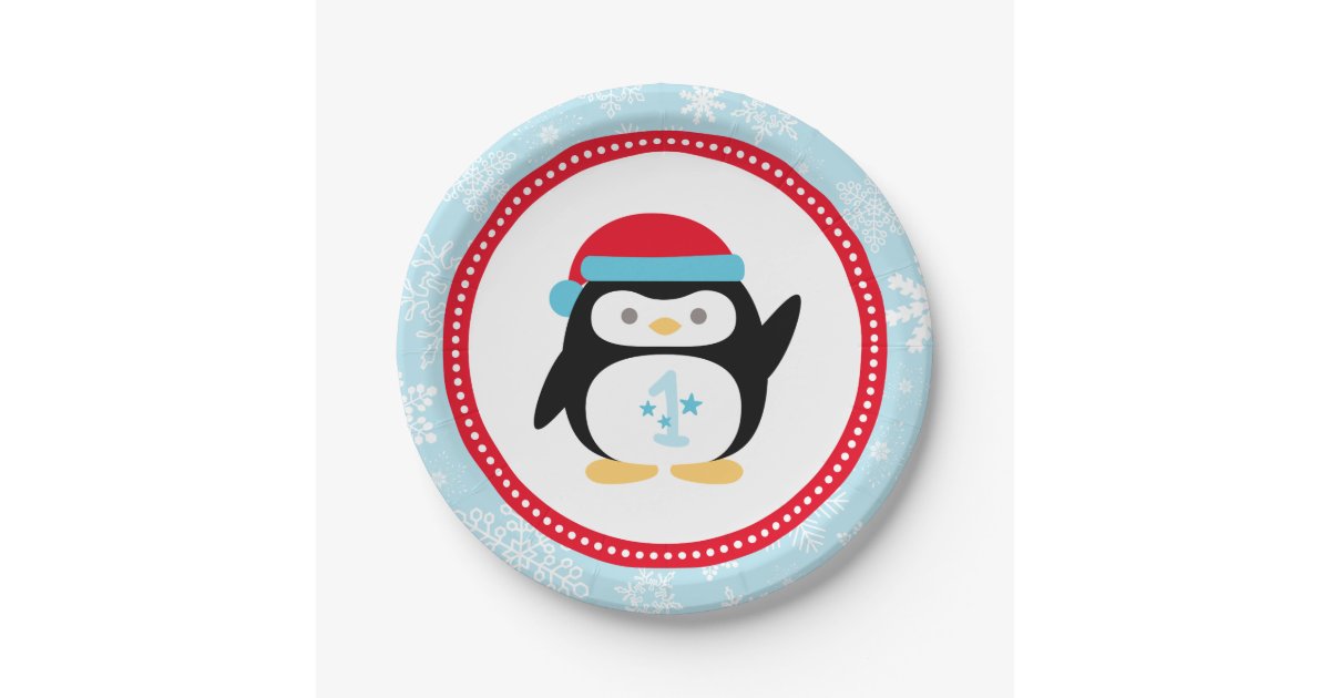 Winter Onederland Birthday Penguin Paper Plate Zazzle Com