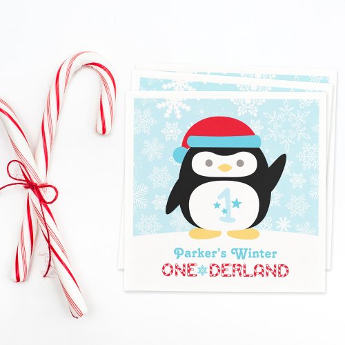 Winter ONEderland Birthday Penguin Party Paper Napkins