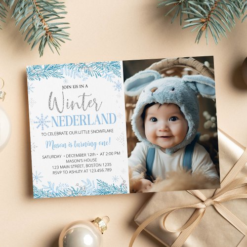 Winter Onederland Birthday Photo Invitation