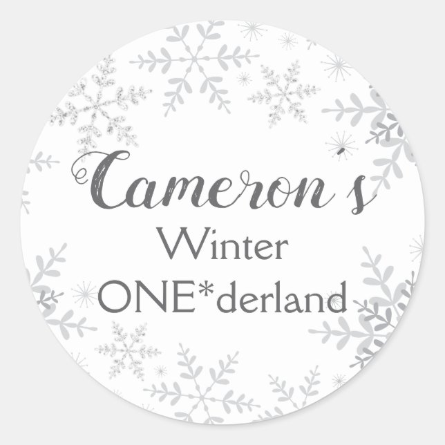 Winter ONEderland Birthday Silver Glitter Classic Round Sticker (Front)