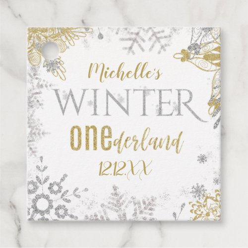 Winter Onederland Birthday Silver Gold Snowflake Favor Tags