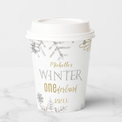 Winter Onederland Birthday Silver Gold Snowflake Paper Cups