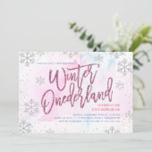 Winter ONEderland Birthday Silver Magenta Glitter Invitation (Standing Front)