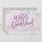 Winter ONEderland Birthday Silver Purple Pink Invitation (Front/Back)