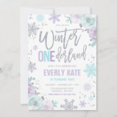 Winter ONEderland Birthday Silver Purple Snowflake Invitation (Front)