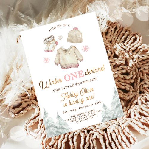 Winter ONEderland Birthday Snow First 1st Girl Invitation