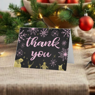 Winter Onederland Birthday Snowflakes Letterpress Thank You Card