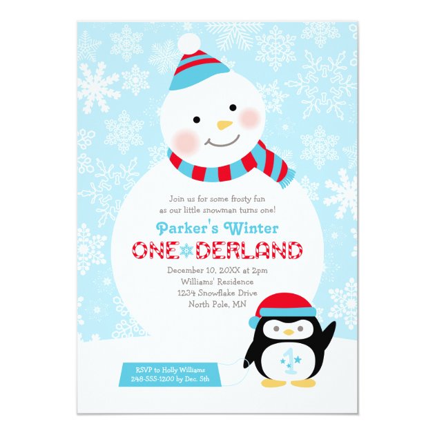 Winter ONEderland Birthday | Snowman And Penguin Invitation