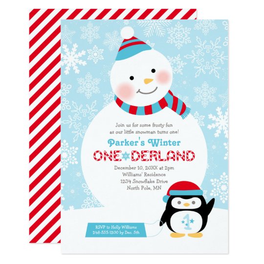 Winter ONEderland Birthday | Snowman and Penguin Invitation | Zazzle.com