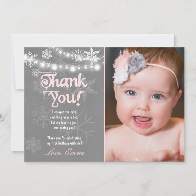 Winter ONEderland Birthday Thank you Card (Front)