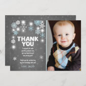 Winter ONEderland Birthday Thank you Card Boy Blue (Front/Back)