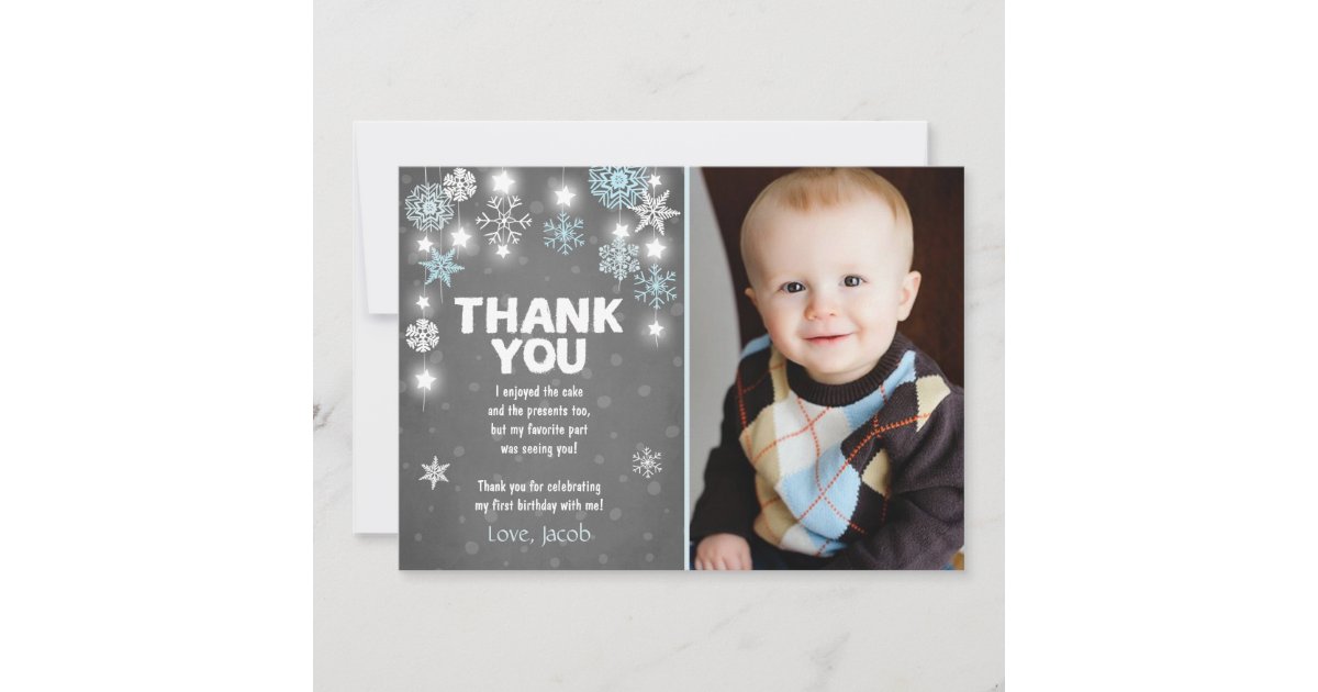 Winter Onederland Birthday Thank You Card Boy Blue Zazzle Com