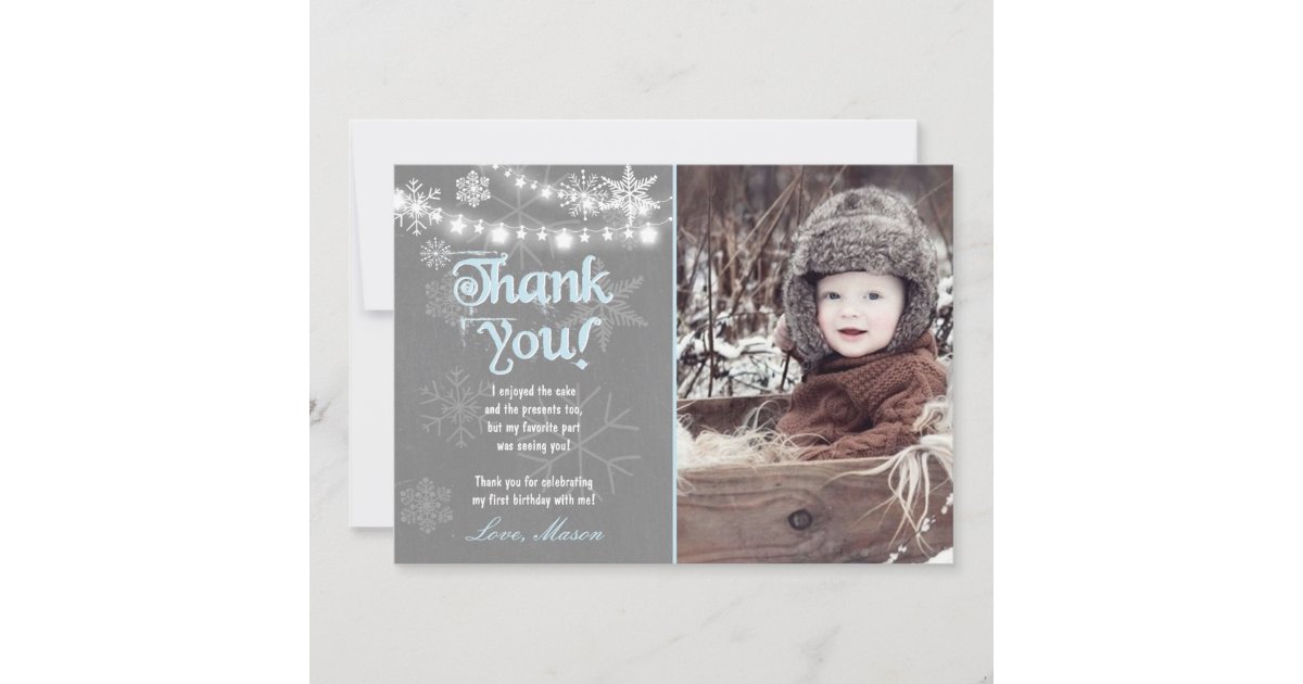 Winter Onederland Birthday Thank You Card Boy Blue Zazzle Com